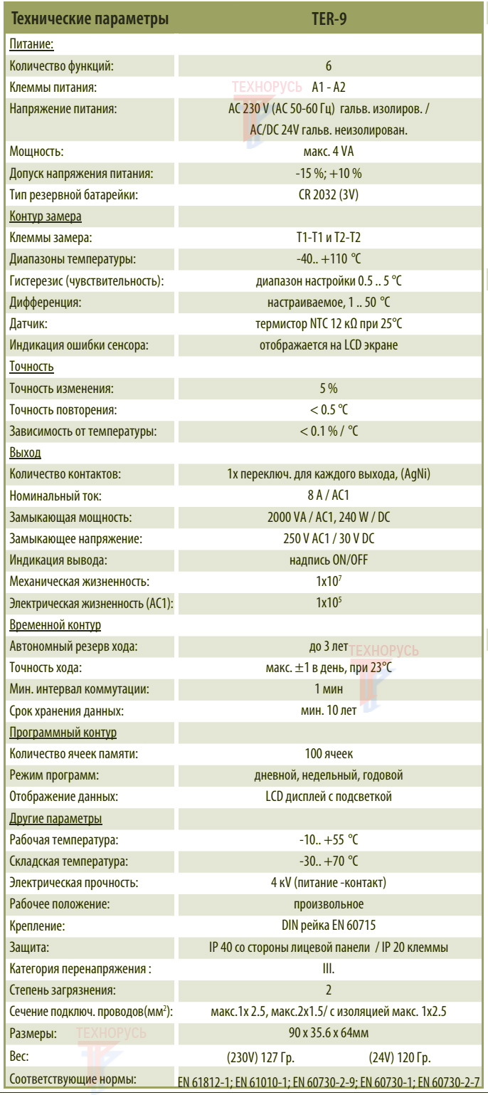 Термостат ELKO TER-9 - технические характеристики