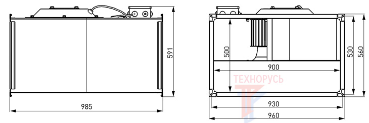 Вентилятор NED VR 90-50/45.4D - габаритные размеры
