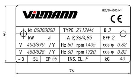 Маркировка асинхронных двигателей VILMANN