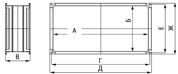 Габариты вставки KORF WG 100-50