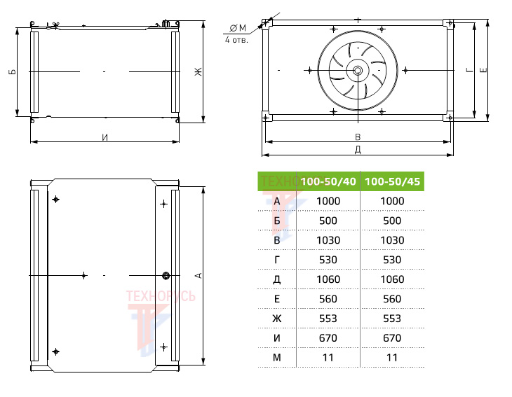 NED VRN 100-50/45.4D - габаритные размеры