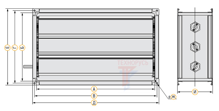Габаритные размеры заслонки VERTRO DPR 50-30